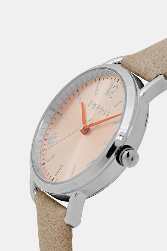 Nerezové hodinky s koženým páskem, BEIGE, detail image number 1