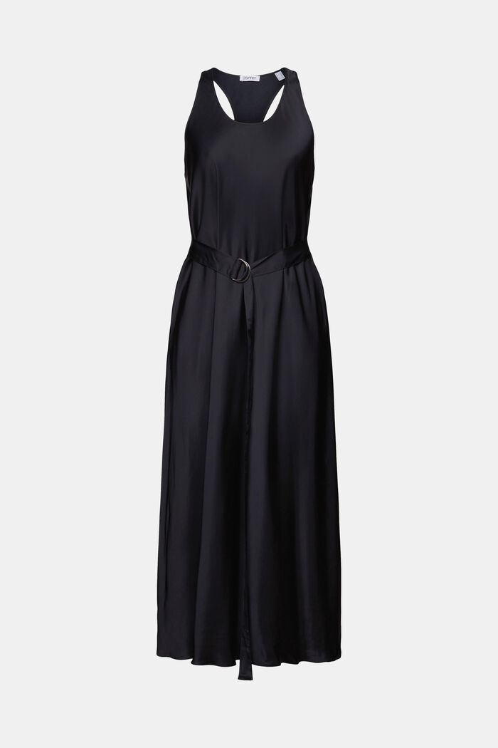 Saténové tílkové midi šaty s opaskem, BLACK, detail image number 6