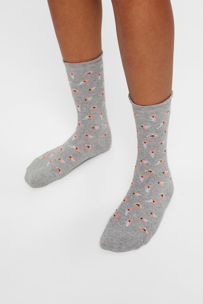 Květované ponožky z pleteniny, 2 páry v balení, LIGHT GREY, detail image number 1