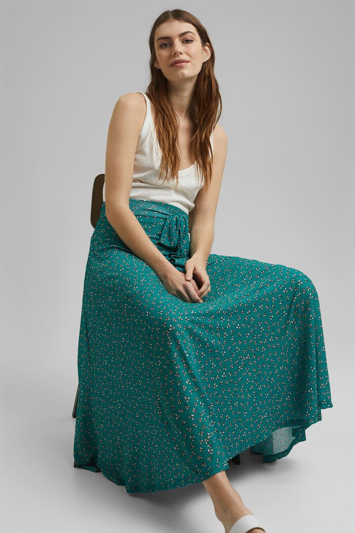 Žerzejová sukně v délce maxi, s potiskem, TEAL GREEN, detail image number 1