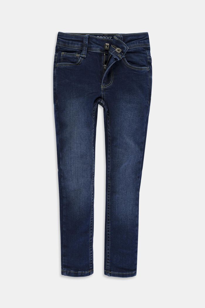 Strečové džíny s možností úpravy velikosti a s nastavitelným pasem, BLUE DARK WASHED, overview