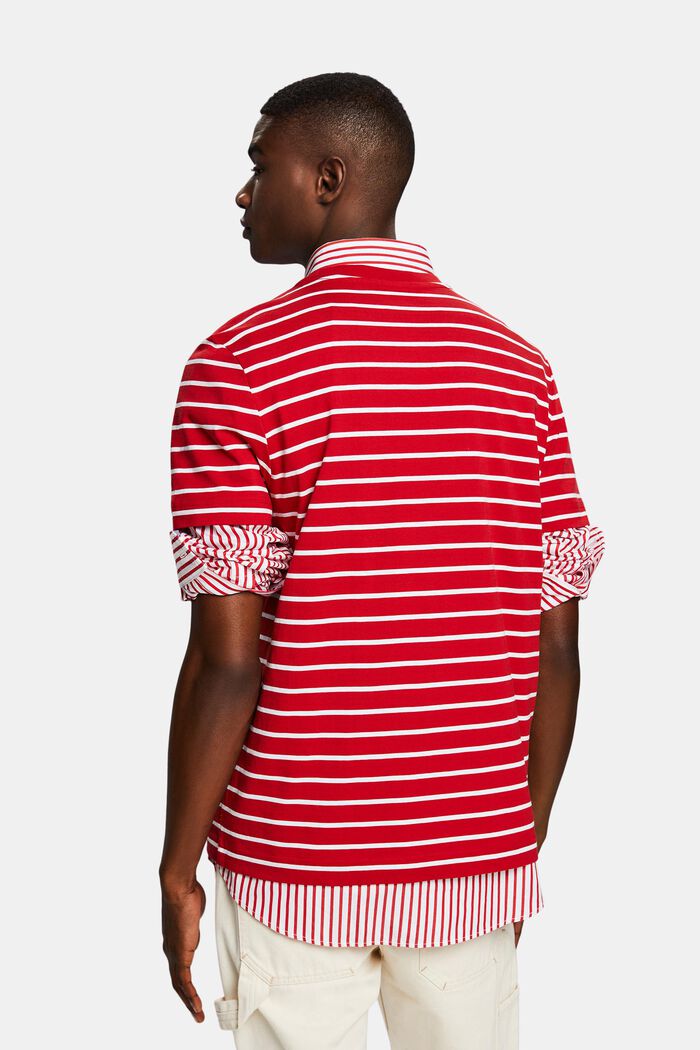Pruhované tričko z bavlněného žerzeje, DARK RED, detail image number 3