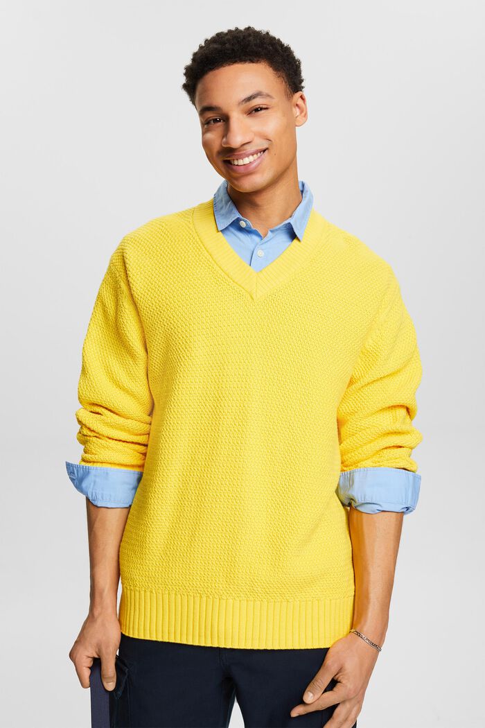 Bavlněný pulovr se špičatým výstřihem, YELLOW, detail image number 0