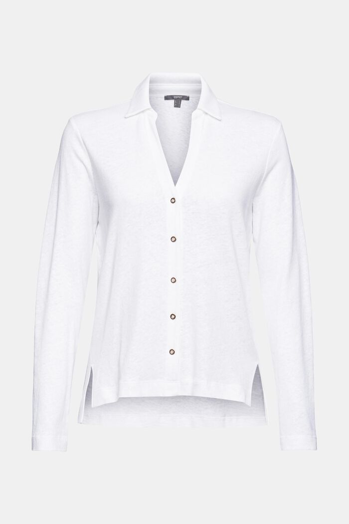 Tričko s dl. rukávem, knoflíková lišta, směs lnu, WHITE, detail image number 5