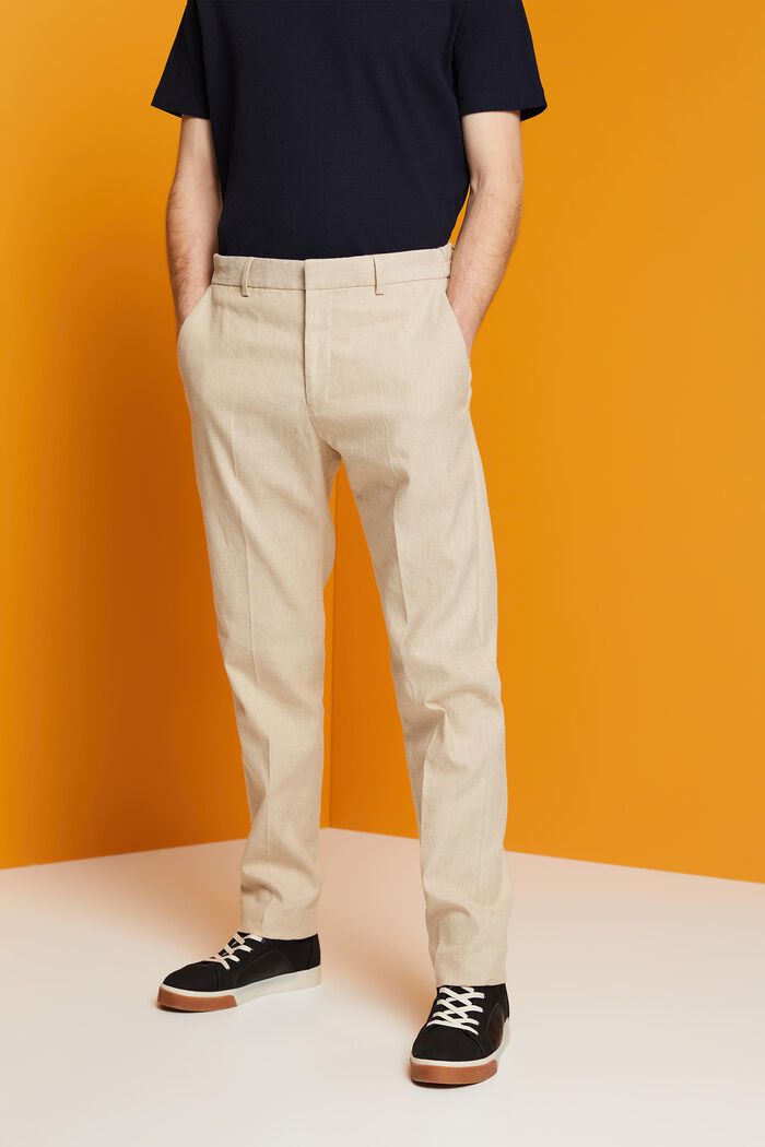 Úzké kalhoty Slim Fit ze směsi bavlny a lnu, KHAKI BEIGE, detail image number 0