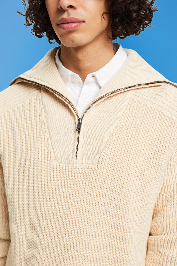 Pletený pulovr s polovičním zipem, LIGHT TAUPE, detail image number 2