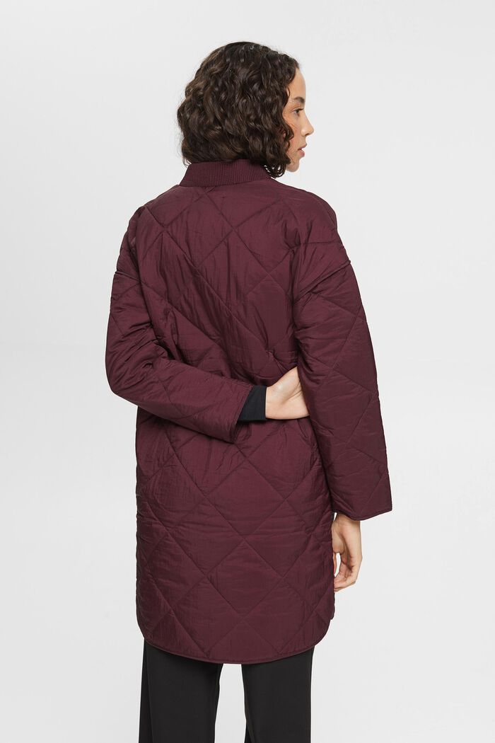 Prošívaný kabát s žebrovým límcem, BORDEAUX RED, detail image number 3