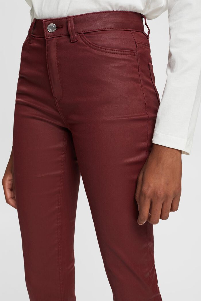 Kalhoty v úzkém střihu s vysokým pasem, z imitace kůže, BORDEAUX RED, detail image number 0