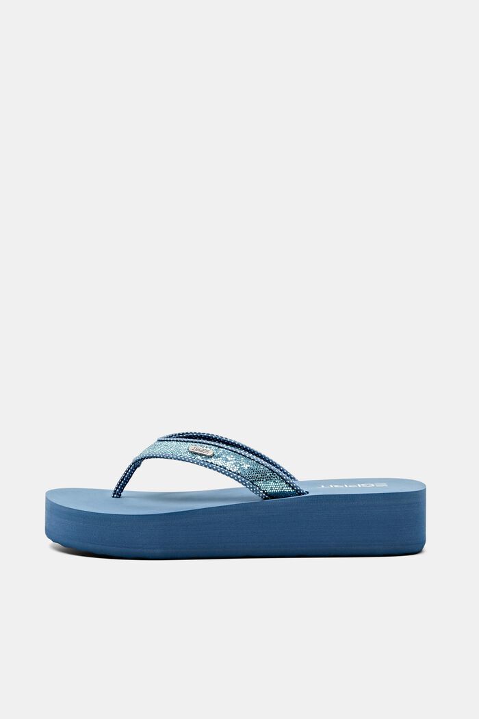 Pantofle na platformě s páskem mezi prsty, BLUE, detail image number 0