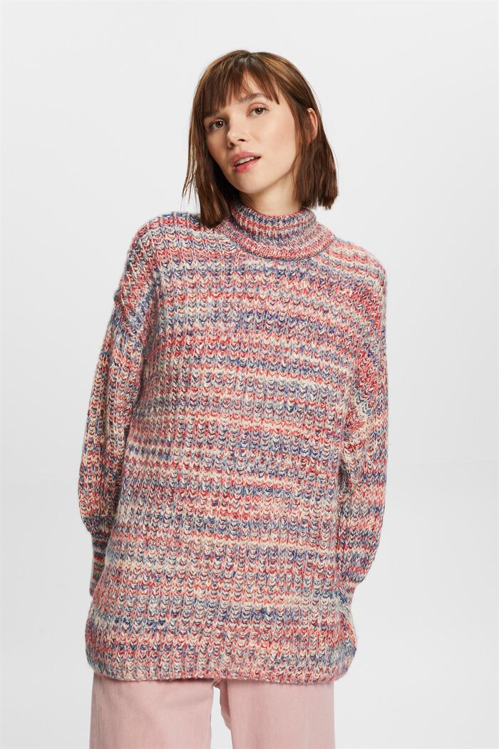 Vícebarevný pulovr se stojáčkem, RED, detail image number 0