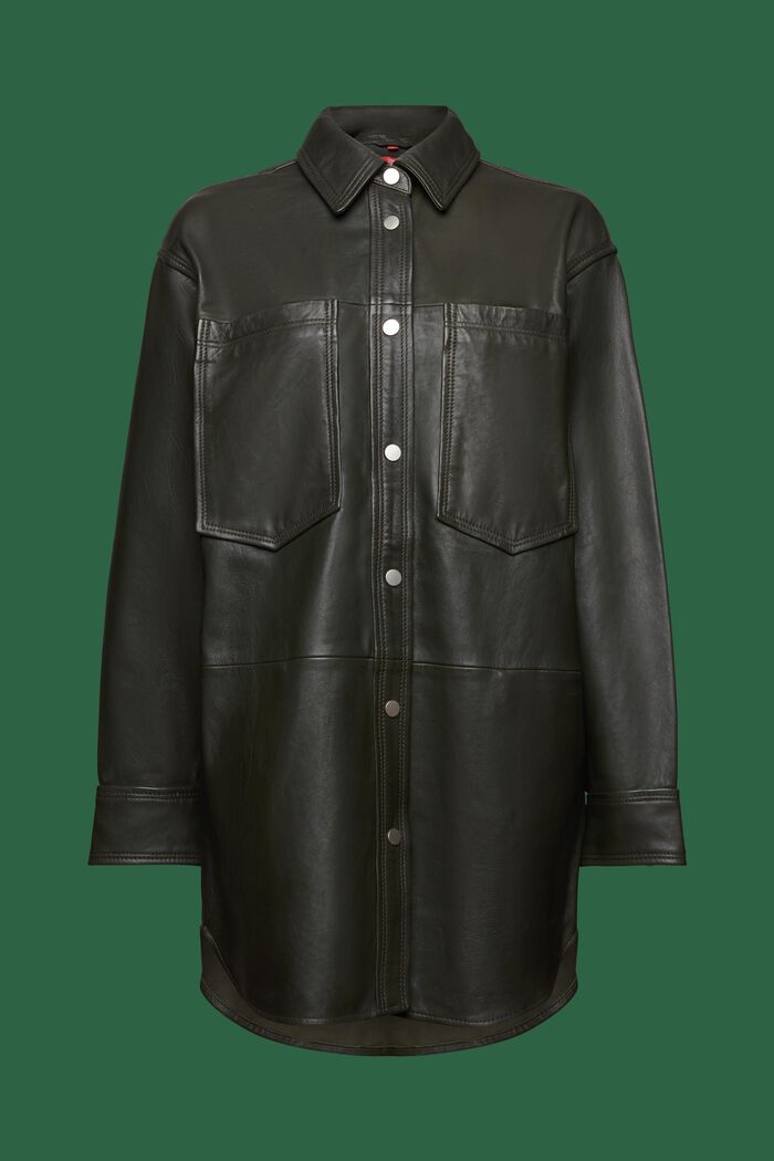 Oversize košilová kožená bunda, KHAKI GREEN, detail image number 5