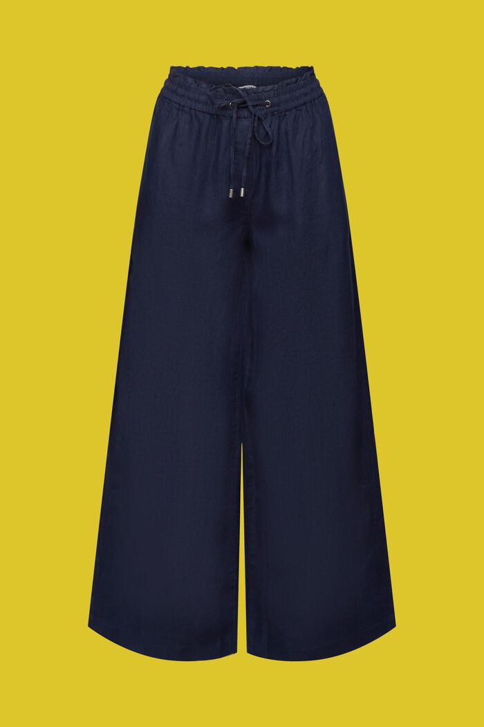 Lněné kalhoty se širokým střihem, NAVY, detail image number 7