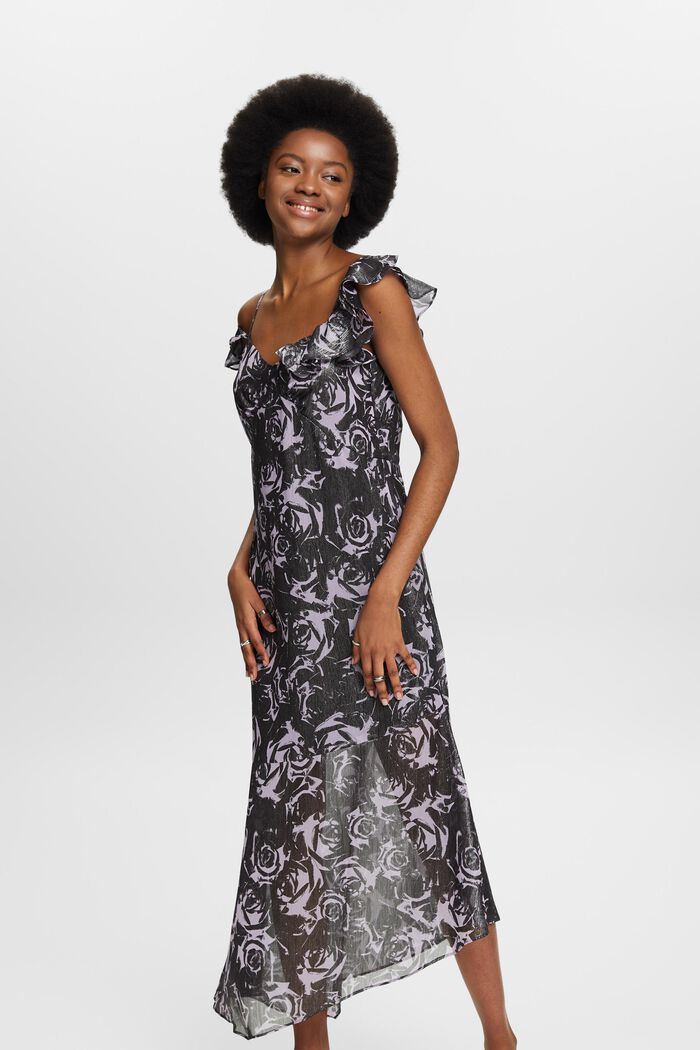 Potištěné šifonové maxi šaty s odhalenými rameny, BLACK, detail image number 0