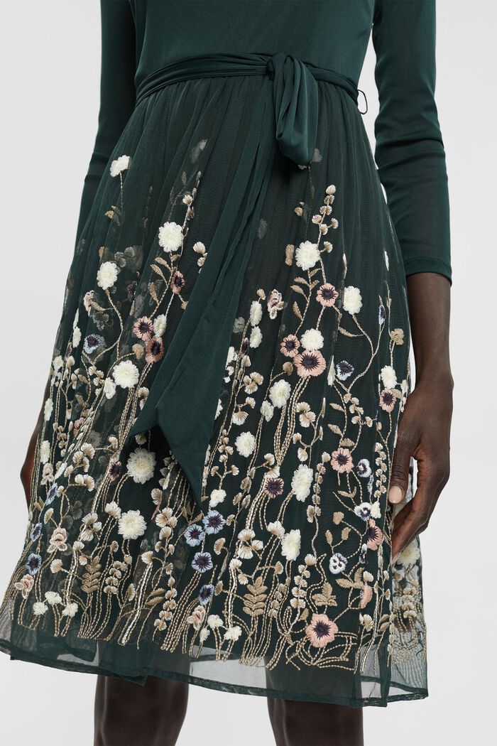 Šaty ze síťoviny s květinovou výšivkou, DARK TEAL GREEN, detail image number 0