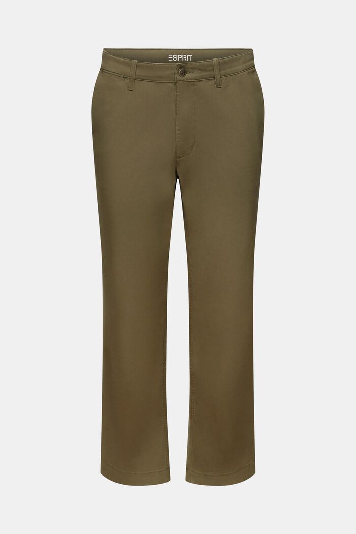 Kalhoty chino, bavlněný kepr, rovný střih, DARK KHAKI, detail image number 7