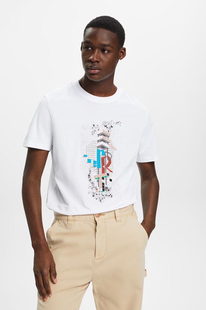 Bavlněné triko, střih Slim fit, vpředu potisk, WHITE, detail image number 0
