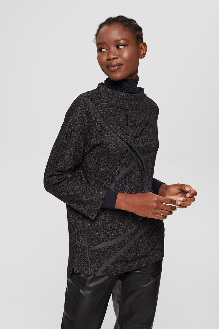 Pletený svetr s potiskem a flitry, BLACK, overview