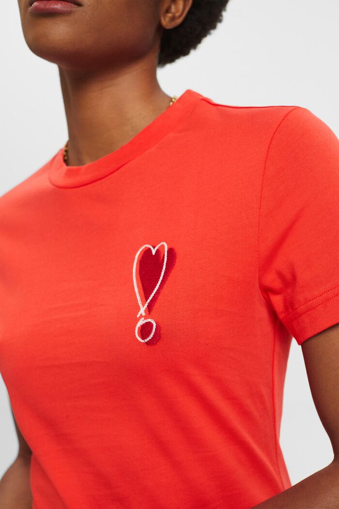 Bavlněné tričko s vyšitým motivem srdce, ORANGE RED, detail image number 2