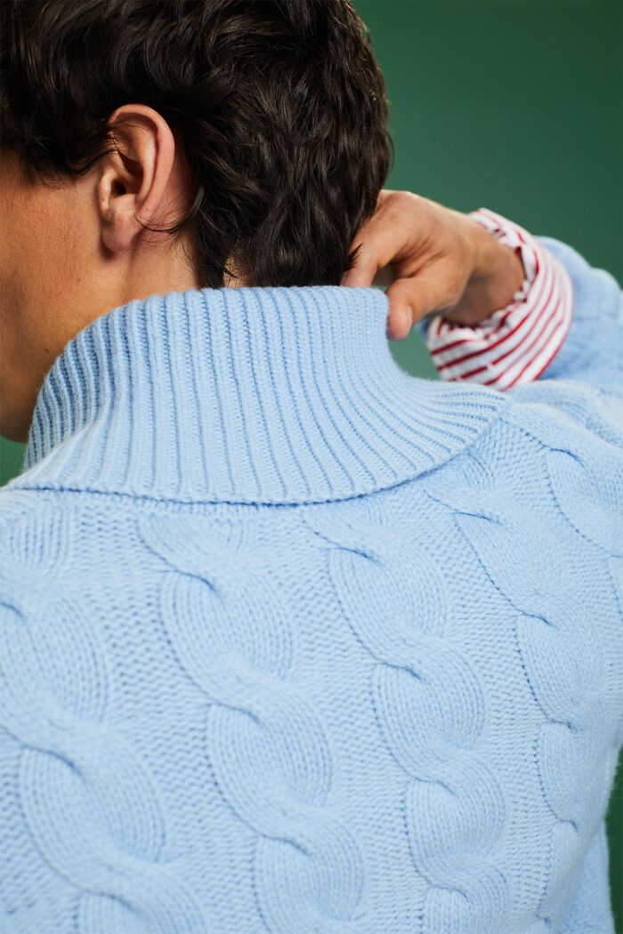 Šálový pulovr z vlněné copánkové pleteniny, LIGHT BLUE LAVENDER, detail image number 3