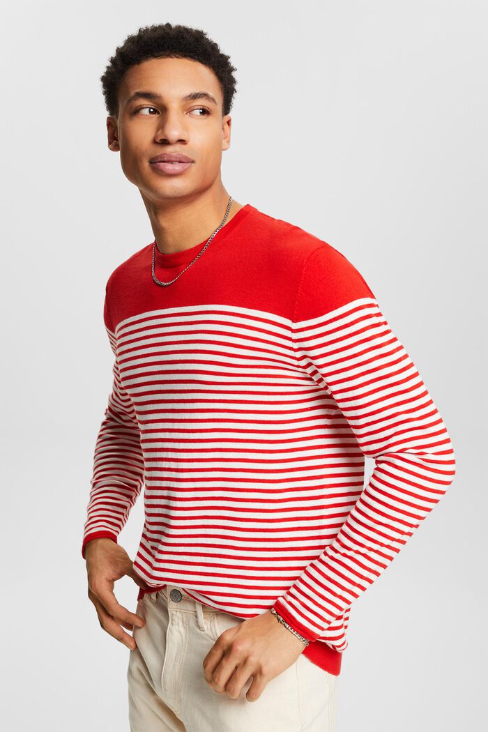 Bavlněný pruhovaný pulovr, RED, detail image number 4