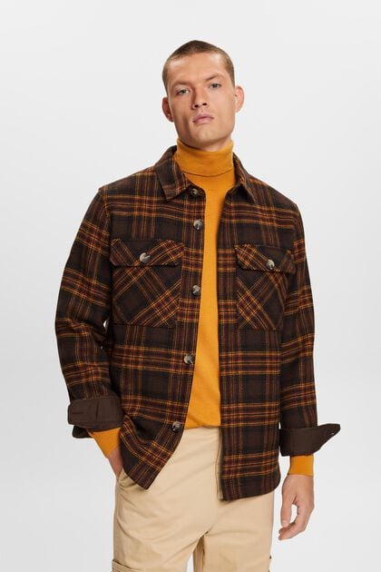 Károvaná košilová bunda ze směsi s vlnou