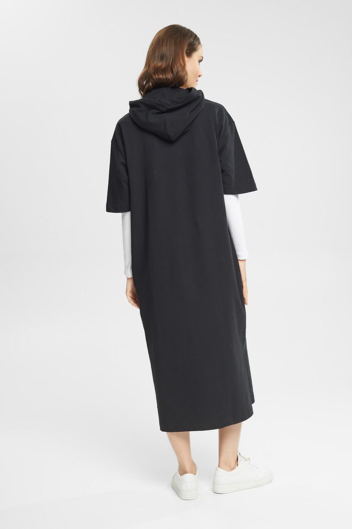 Dlouhé šaty s kapucí, z teplákoviny, BLACK, detail image number 3