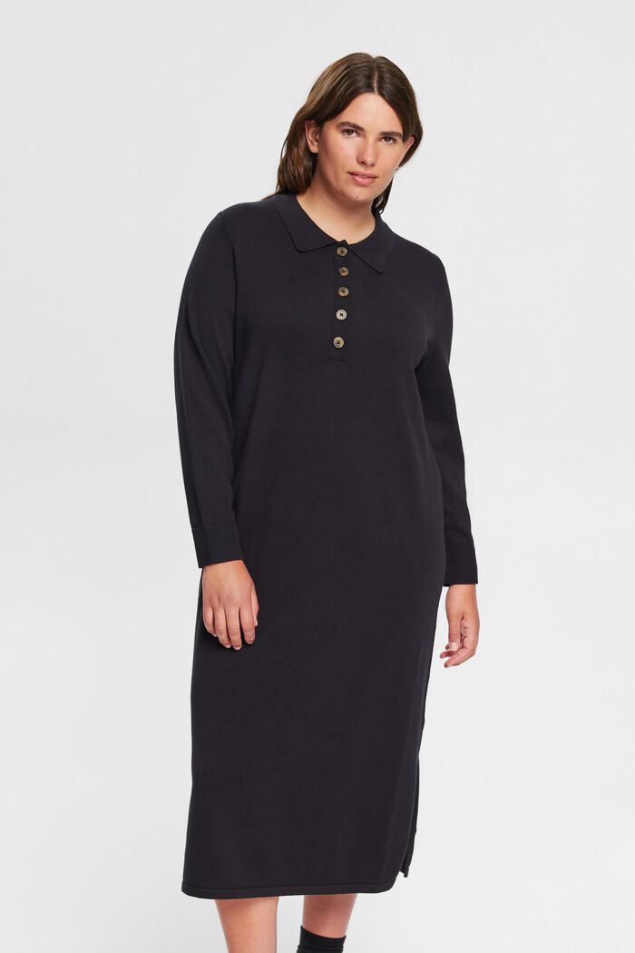 CURVY: šaty s polokošilovým límečkem, z pleteniny, BLACK, detail image number 0
