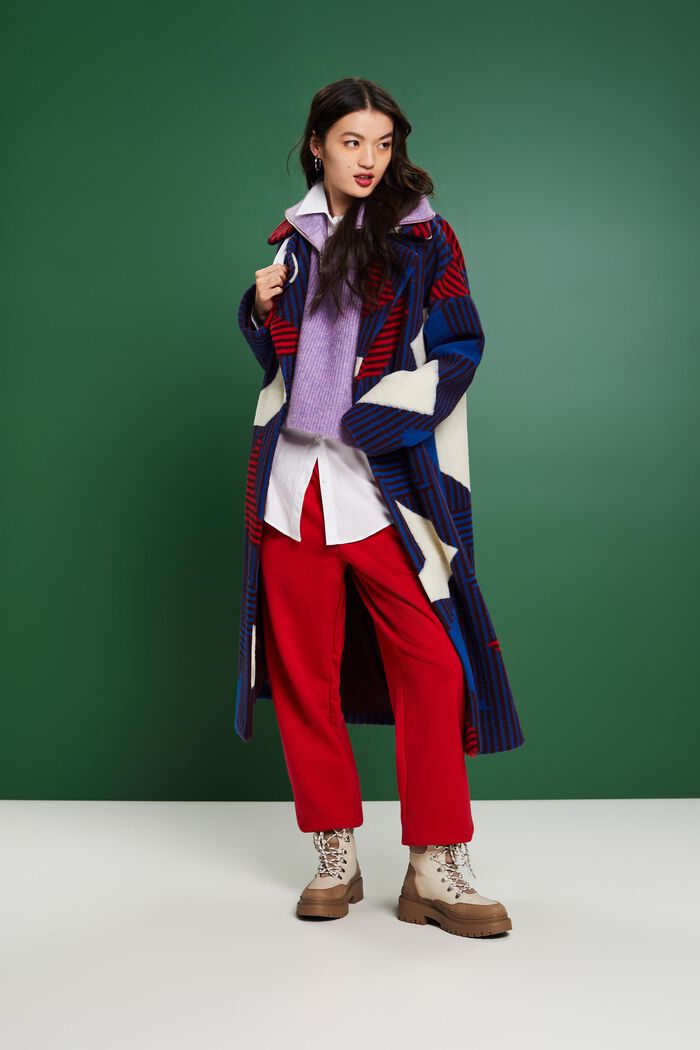 Potištěný kabát ze směsi s vlnou, BORDEAUX RED, detail image number 0
