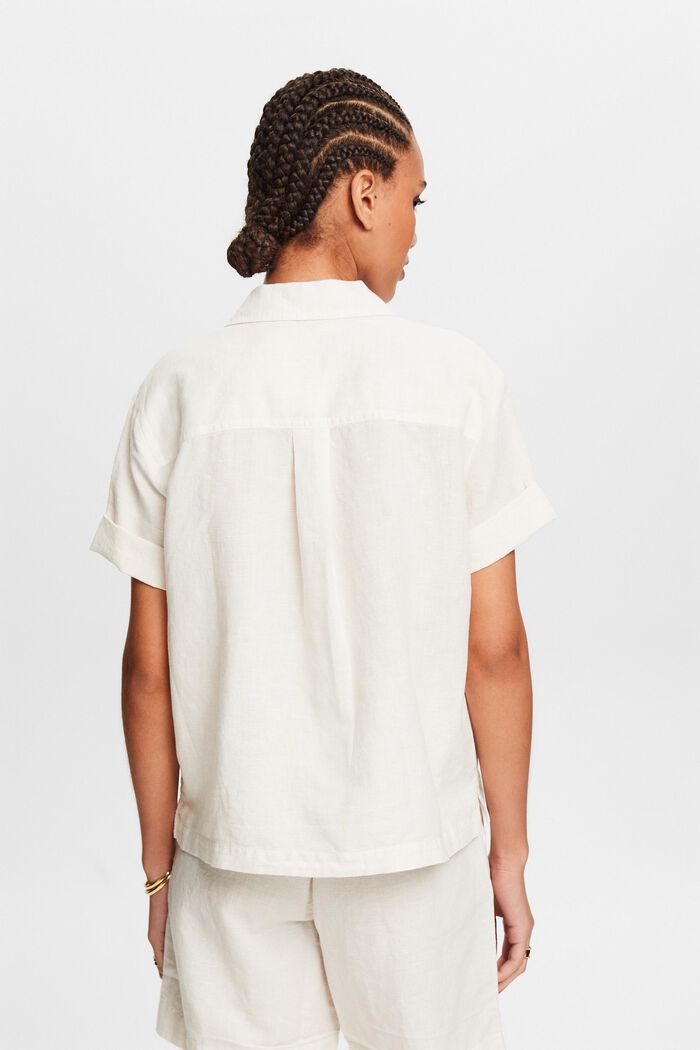 Košilová halenka ze směsi bavlny a lnu, CREAM BEIGE, detail image number 2