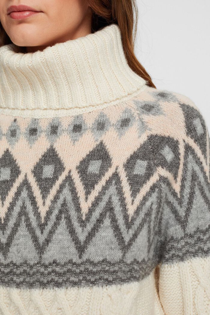 Žakárový pulovr s rolákem, z pleteniny s vlnou, OFF WHITE, detail image number 2