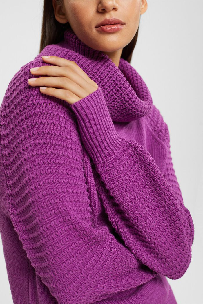 Pletený pulovr s nízkým rolákem, VIOLET, detail image number 0
