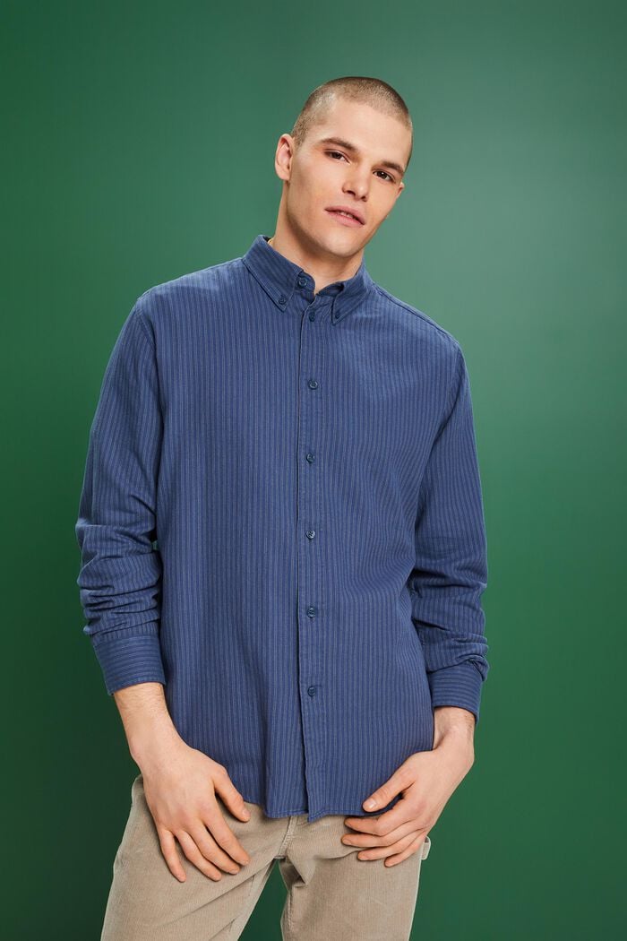 Pruhovaná košile z bavlněného flanelu, GREY BLUE, detail image number 0