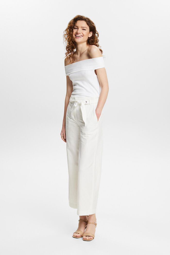 Zkrácená kalhotová sukně z bavlny se lnem, OFF WHITE, detail image number 1