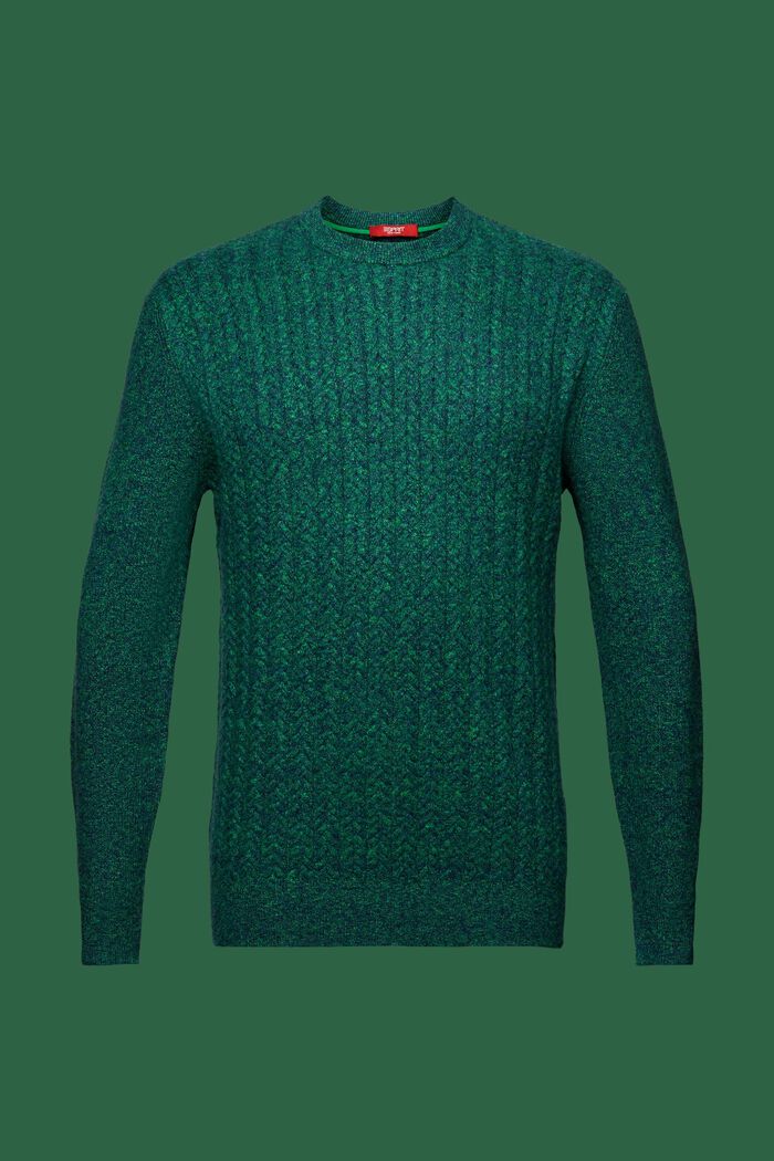 Melírovaný copánkový pulovr s kulatým výstřihem, GREEN, detail image number 6