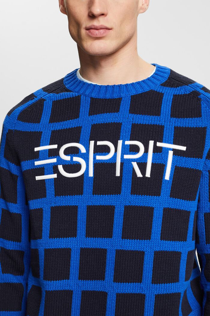 Mřížkovaný pulovr z hrubé pleteniny s logem, BRIGHT BLUE, detail image number 3
