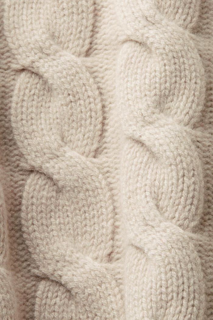 Vlněný pulovr z copánkové pleteniny, LIGHT TAUPE, detail image number 5