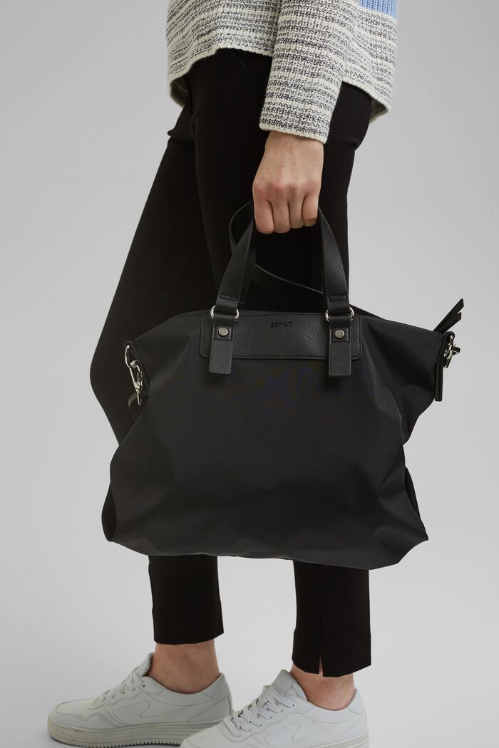 Z recyklovaného materiálu: nylonová taška s detaily z imitace kůže, BLACK, detail image number 1