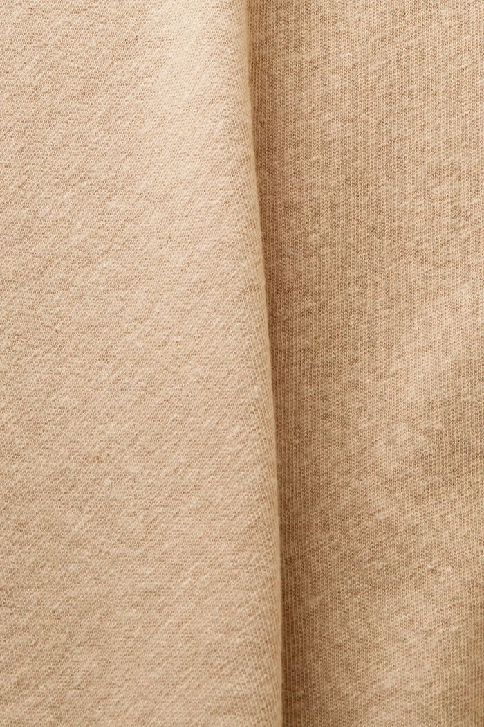 Tričko z bavlny a lnu se špičatým výstřihem, BEIGE, detail image number 4