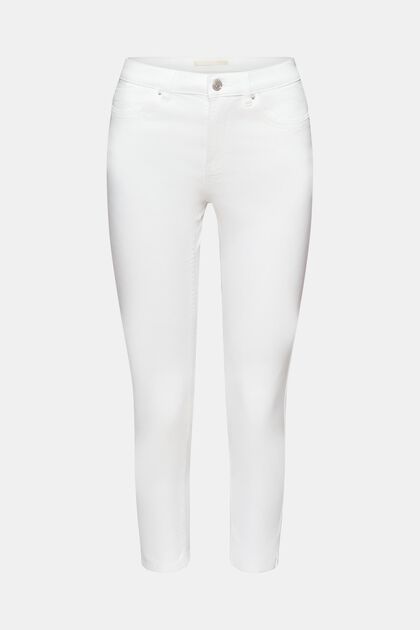 Strečové kalhoty, střední pas, zkrácené nohavice, WHITE, overview
