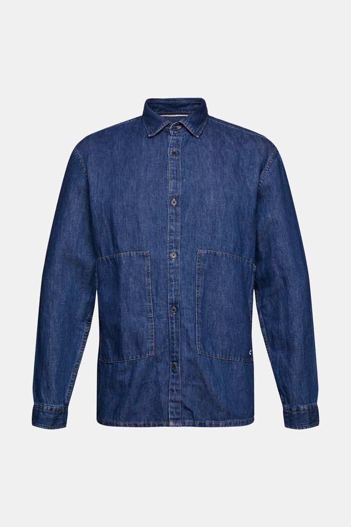 Se lnem: džínová košile s kapsami, BLUE MEDIUM WASHED, overview