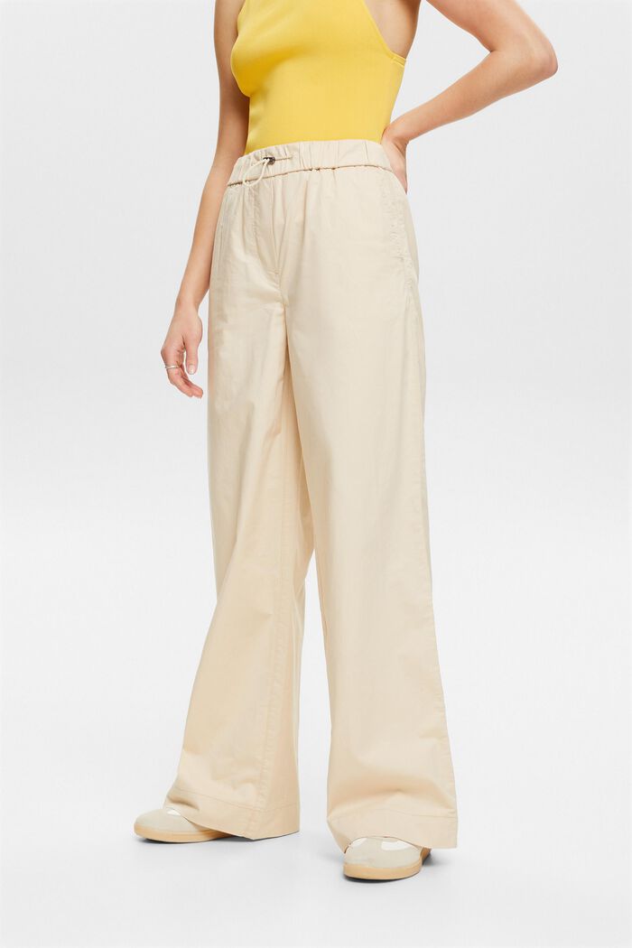Popelínové kalhoty se širokými nohavicemi, CREAM BEIGE, detail image number 0