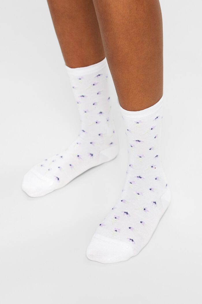Květované ponožky z pleteniny, 2 páry v balení, WHITE, detail image number 1