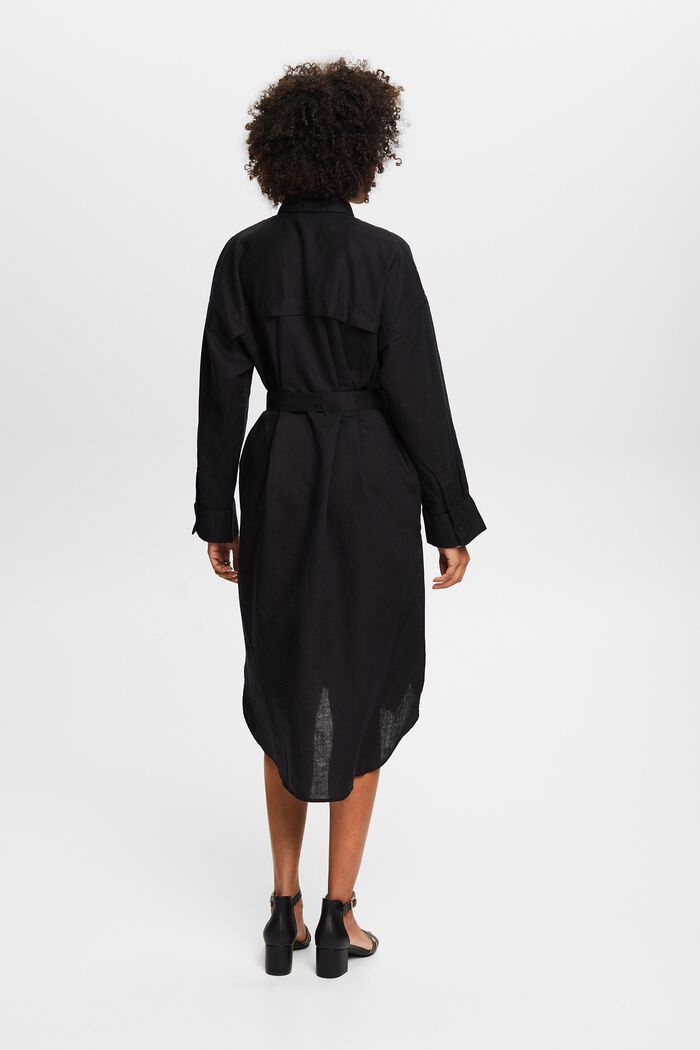 Košilové šaty s opaskem, ze směsi lnu a bavlny, BLACK, detail image number 2