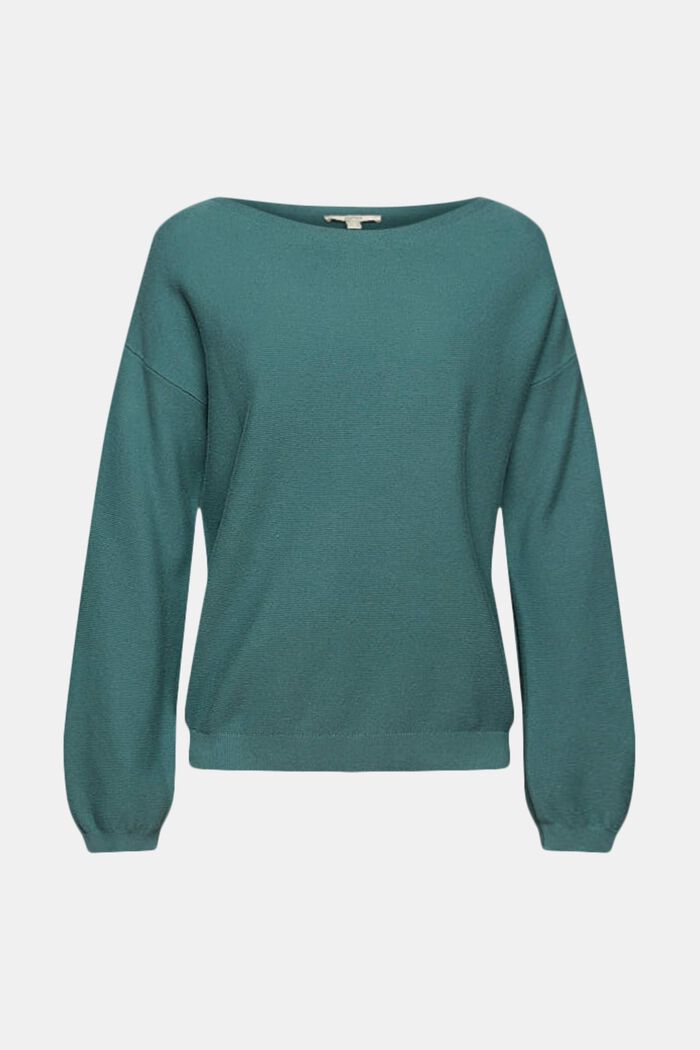 Pletený pulovr ze 100% bio bavlny, TEAL BLUE, detail image number 2