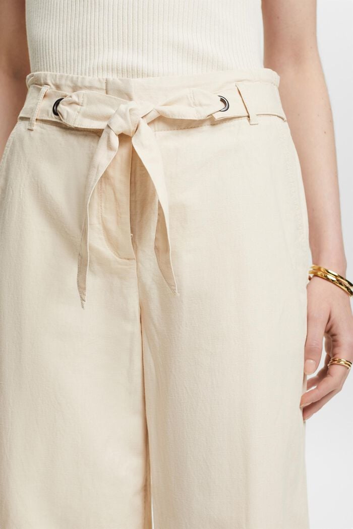 Zkrácená kalhotová sukně z bavlny se lnem, CREAM BEIGE, detail image number 4