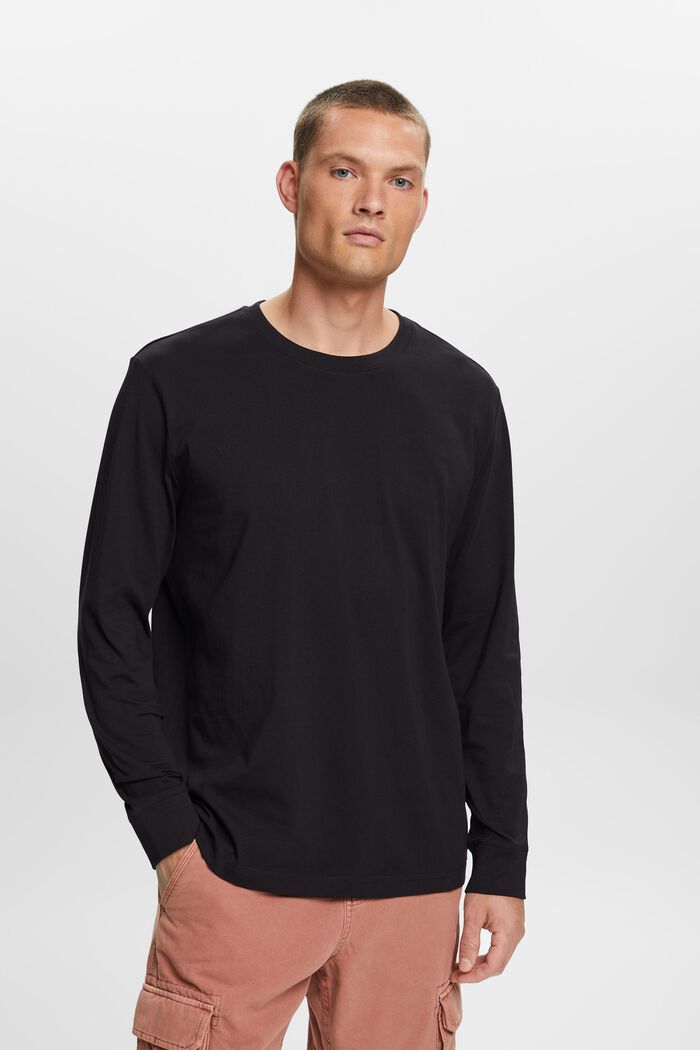 Žerzejové tričko s dlouhým rukávem, 100 % bavlna, BLACK, detail image number 0