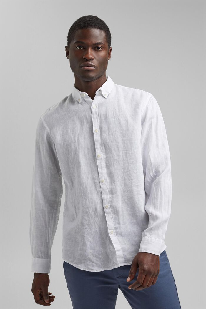 Košile s propínacím límečkem, 100% len, WHITE, detail image number 0