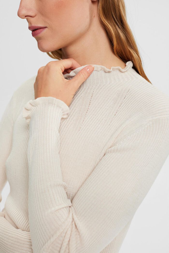 Žebrový pulovr s nařasením, TENCEL™, DUSTY NUDE, detail image number 0