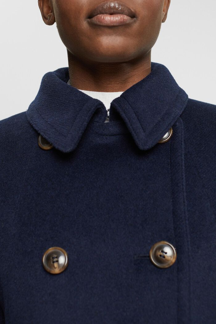 Dvouřadý kabát z vlněné směsi, NAVY, detail image number 0