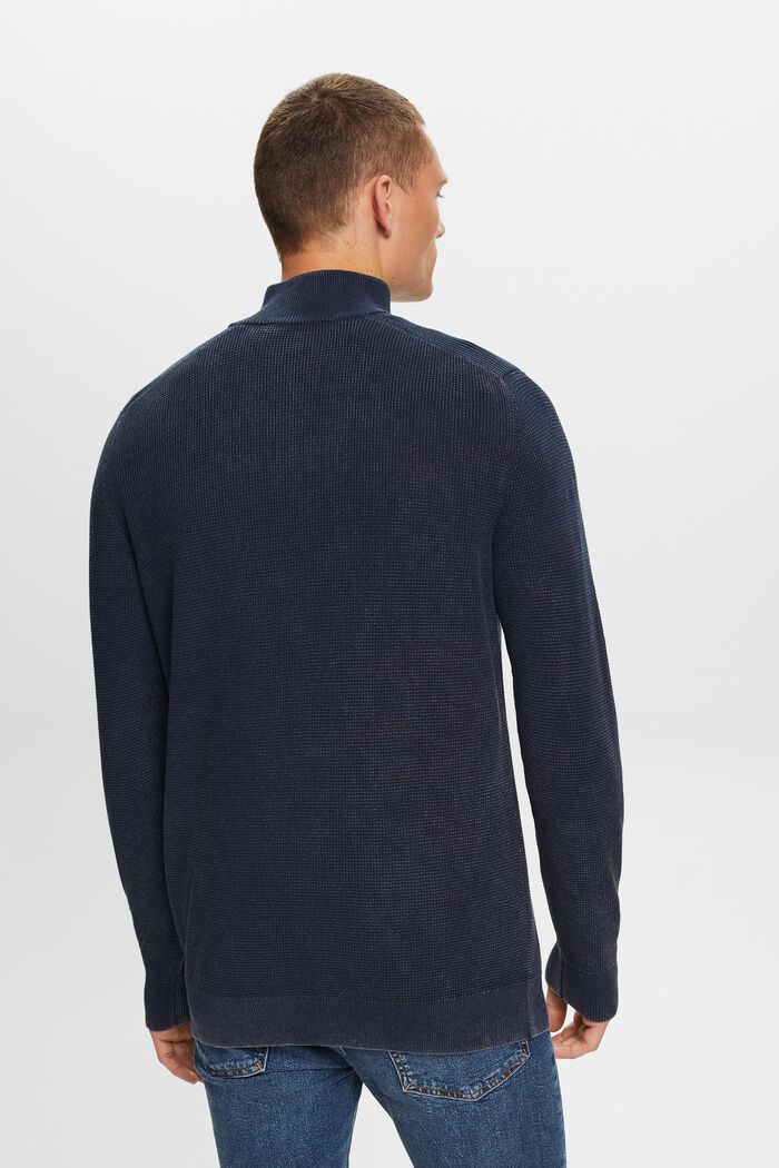 Pruhovaný svetr s polovičním zipem, 100% bavlna, NAVY, detail image number 3